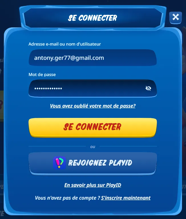SG Casino login interface