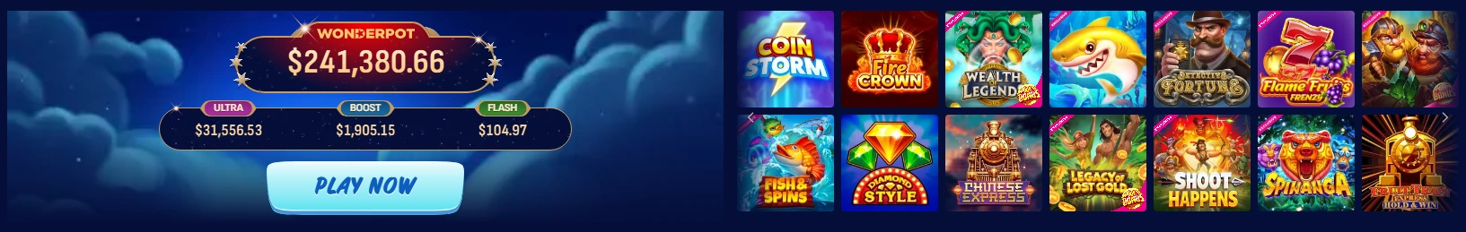 Wonderpot progressive jackpots display